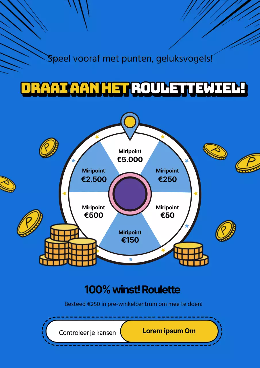 Promoot een roulette evenement met een blauwe en gele roulette illustratie