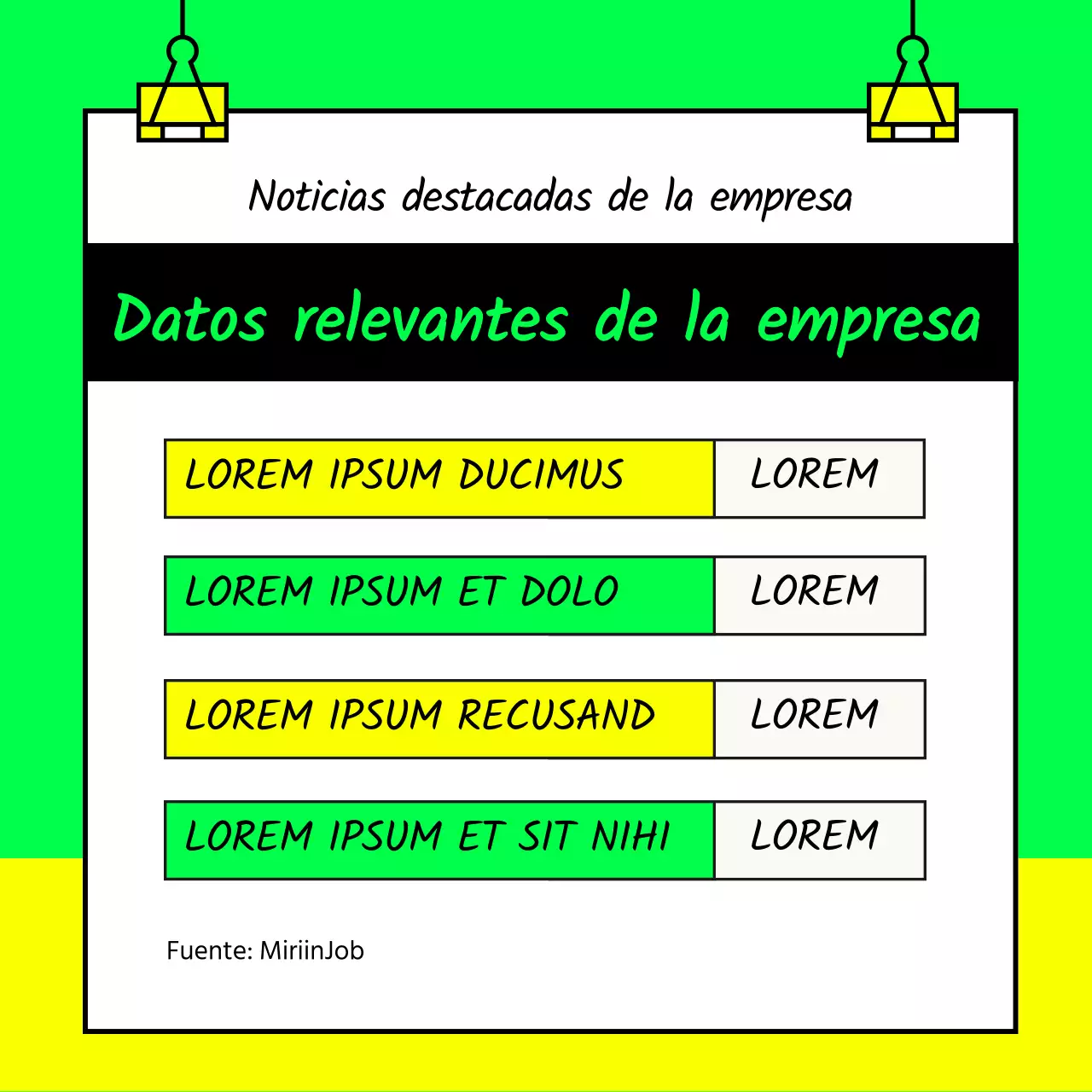 Recomendaciones de trabajo para empresas de TI en verde lima y amarillo fluorescente