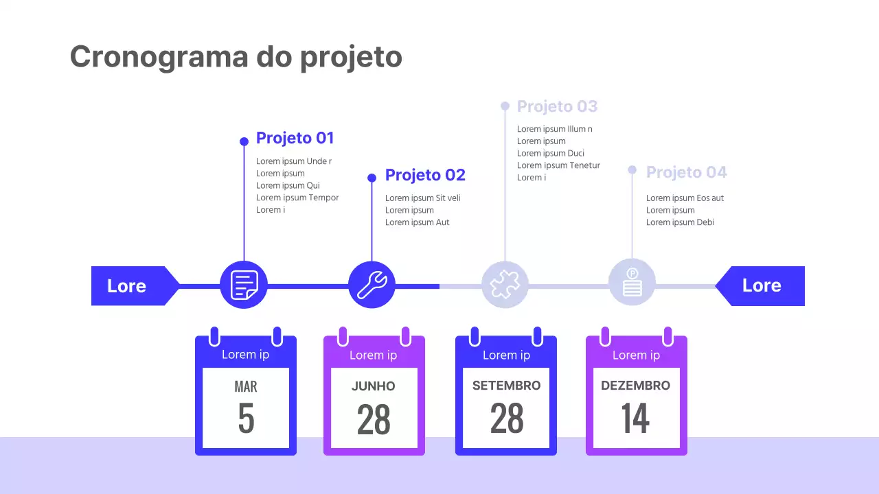 Blue Purple Timeline Project Projeto infográfico de Timeline Business