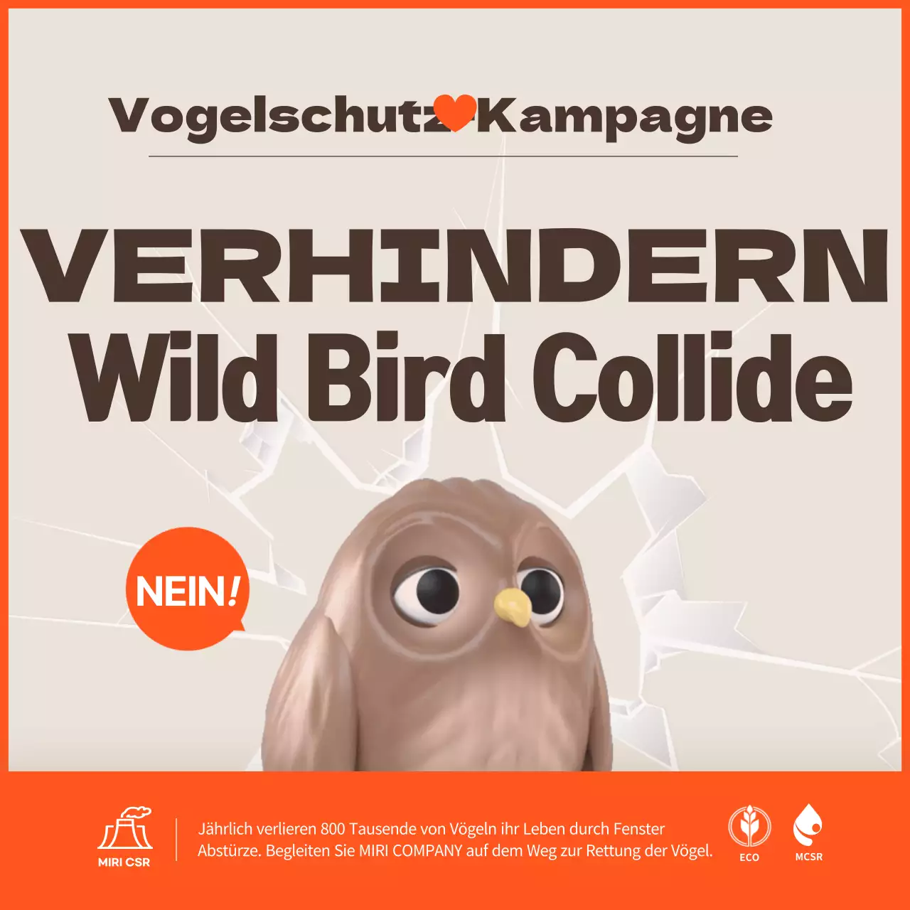 Eine saubere Kampagne gegen Vogelkollisionen mit orangefarbenen Akzenten