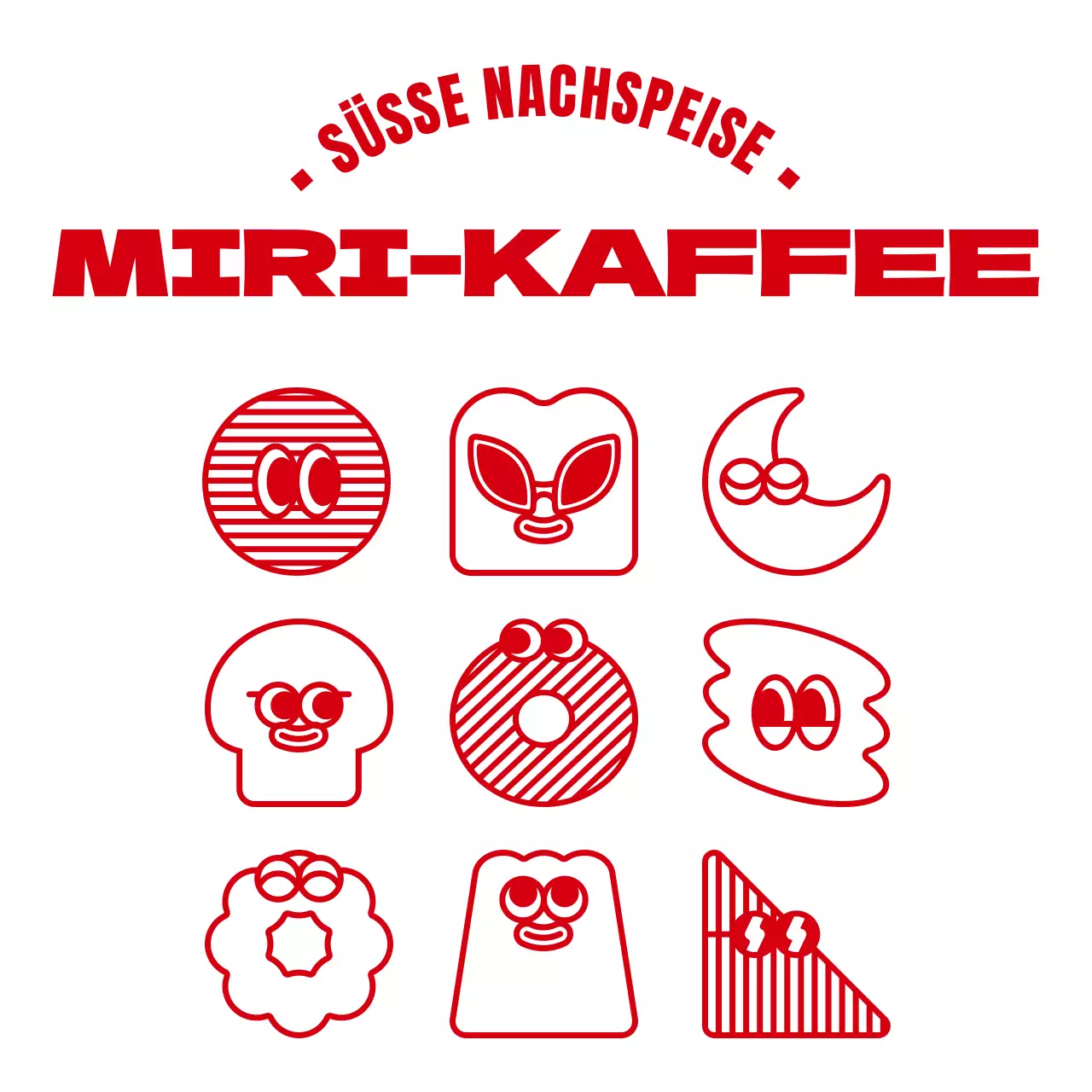 Rote, saubere und niedliche Dessert-Illustrationen und Textphrasen im Stil eines Cafés