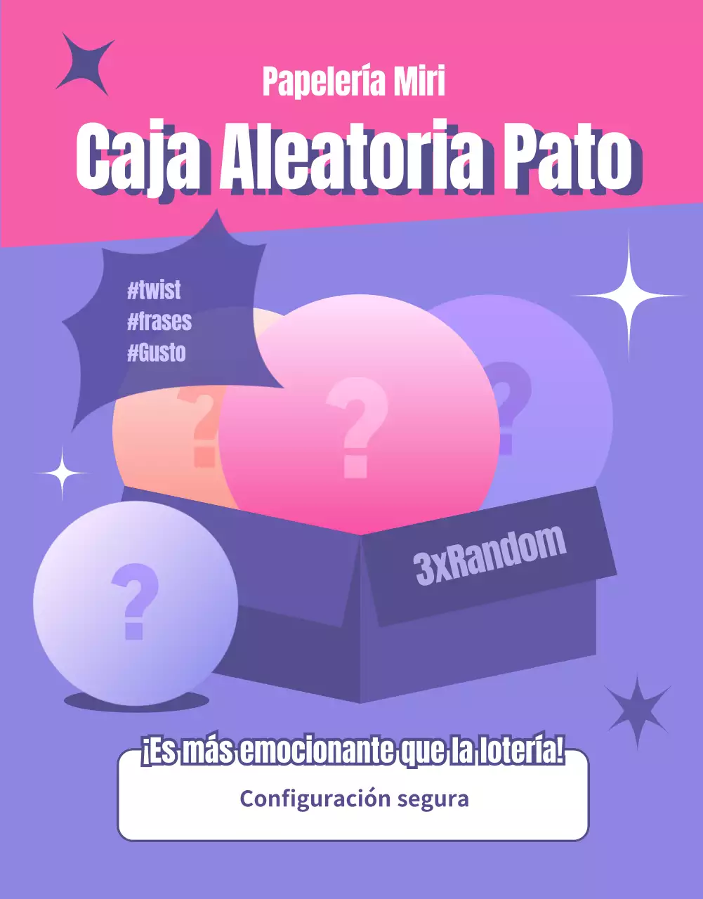 Sortea un evento aleatorio destacando orbes redondos de color rosa y morado