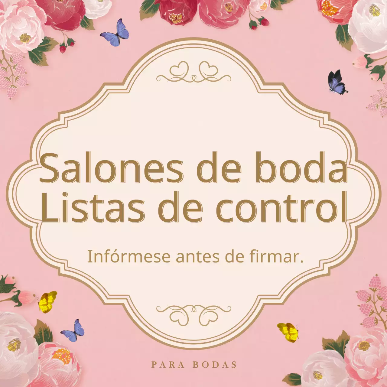 Lista de control del lugar de celebración de una boda con ilustraciones florales primaverales en rosa y beige