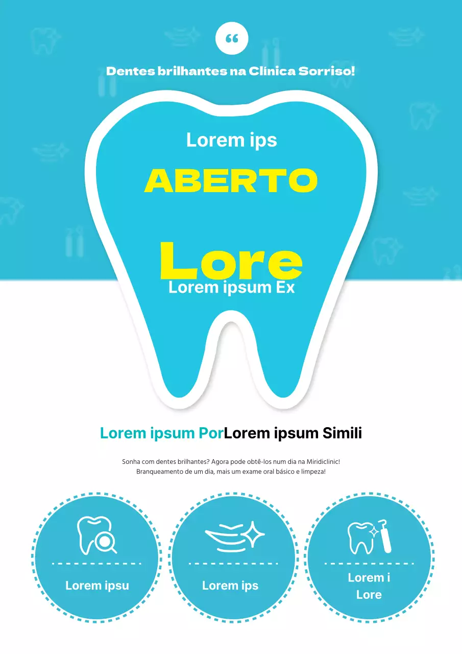 Evento aberto de dentista com ilustrações azuis em forma de dente