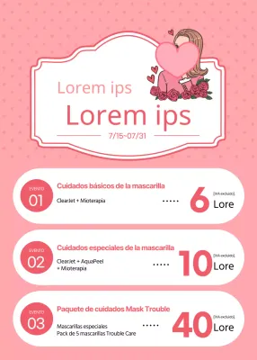 Evento de cuidado de la piel en una máscara con imagen de cómic rosa y marco resaltado