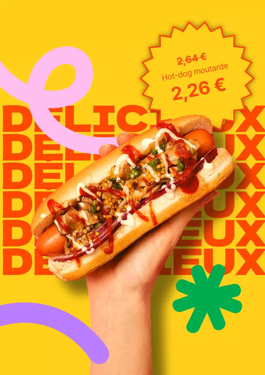 Affiche de menu alimentaire colorée jaune et orange