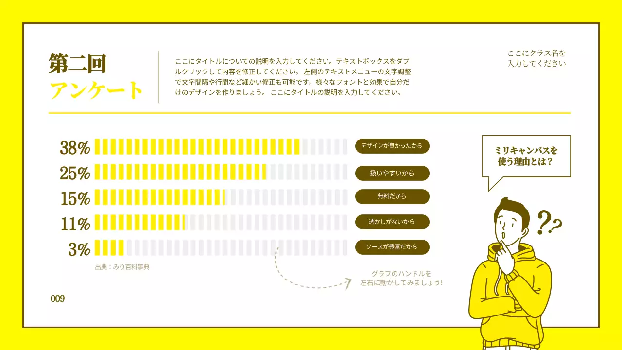 黄色 シンプル アンケート 資料 インフォグラフィック