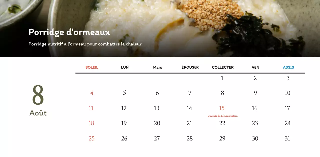 Calendrier des coupons de restaurants coréens traditionnels en beige et marron
