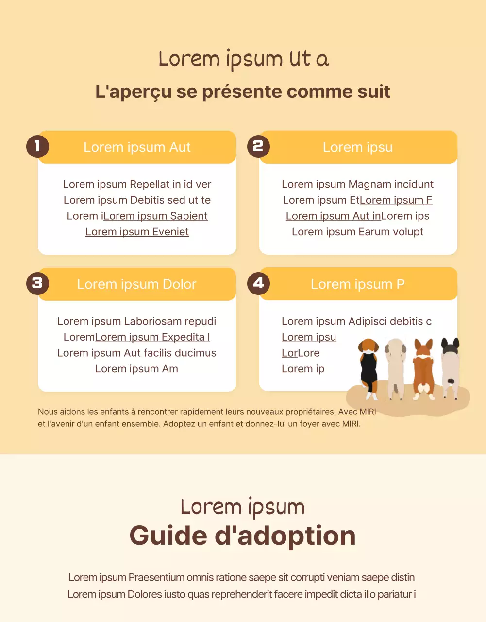 Page de détail du poste d'adoption illustrée dans les tons jaune-brun