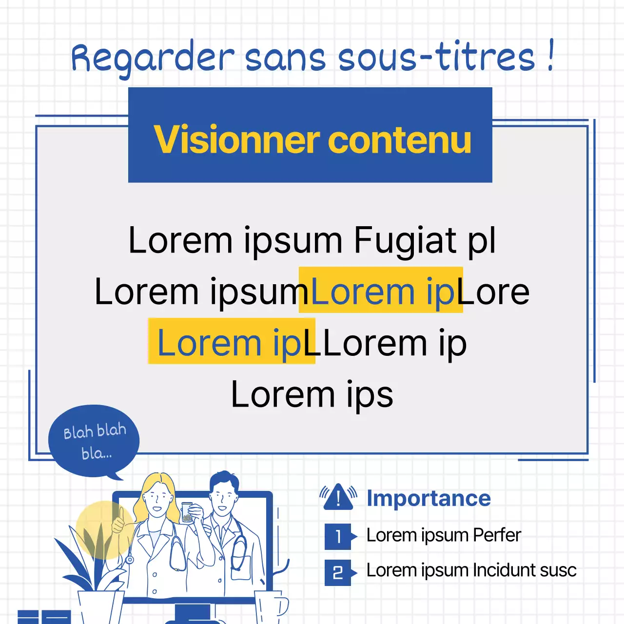 Illustration simple en jaune et bleu pour promouvoir l'apprentissage de l'anglais