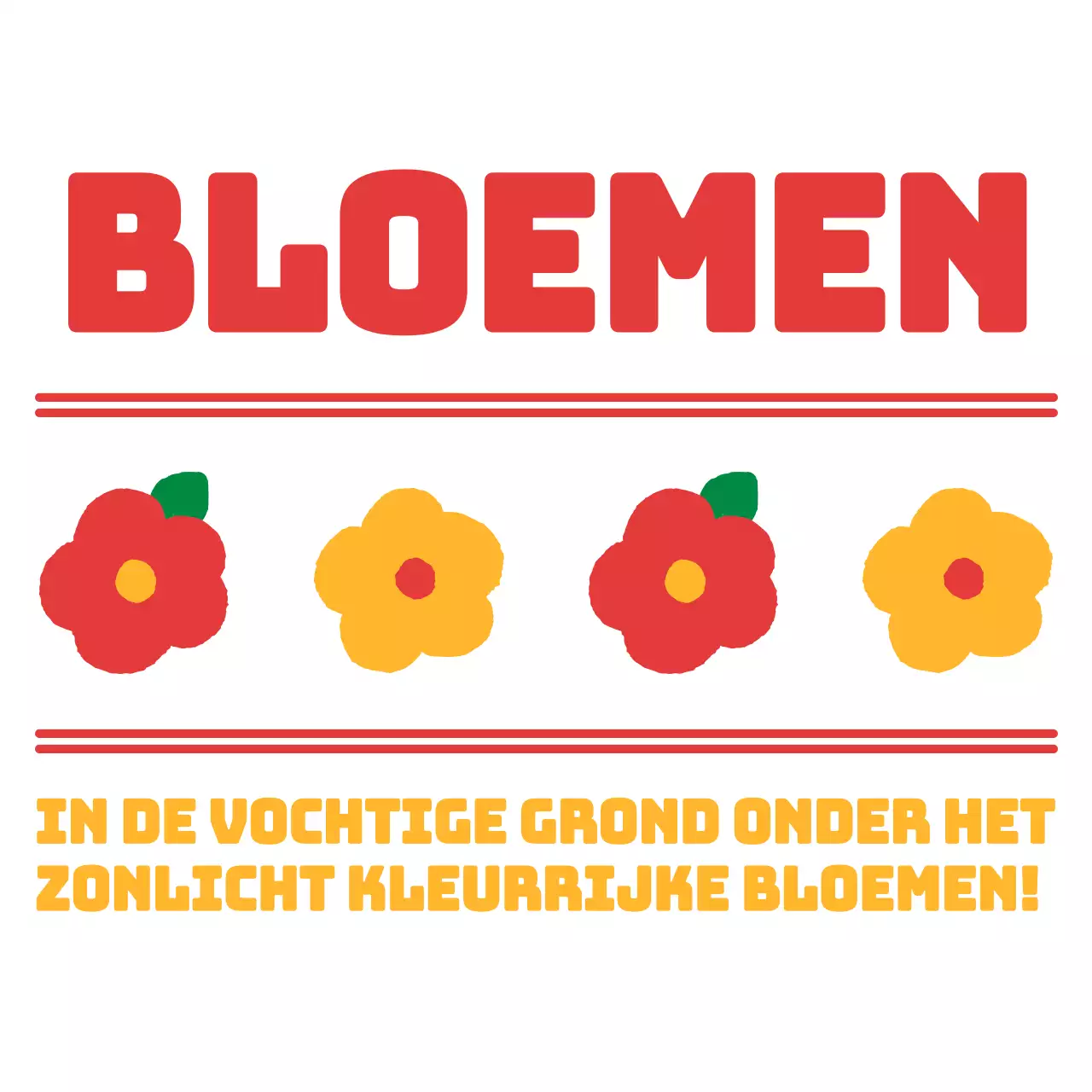 Rood en geel bruin afgerond schattige bloem illustratie en tekst combinatie layout stijl voor gepersonaliseerde koopwaar