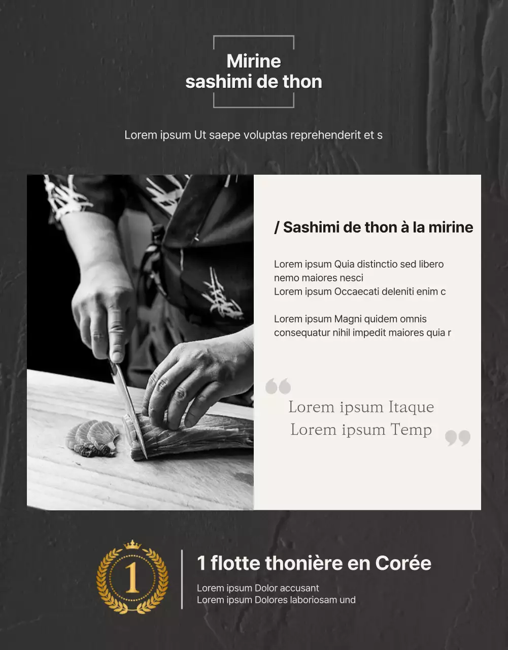 Page de détail pour la vente de thon de qualité supérieure dans des couleurs sombres