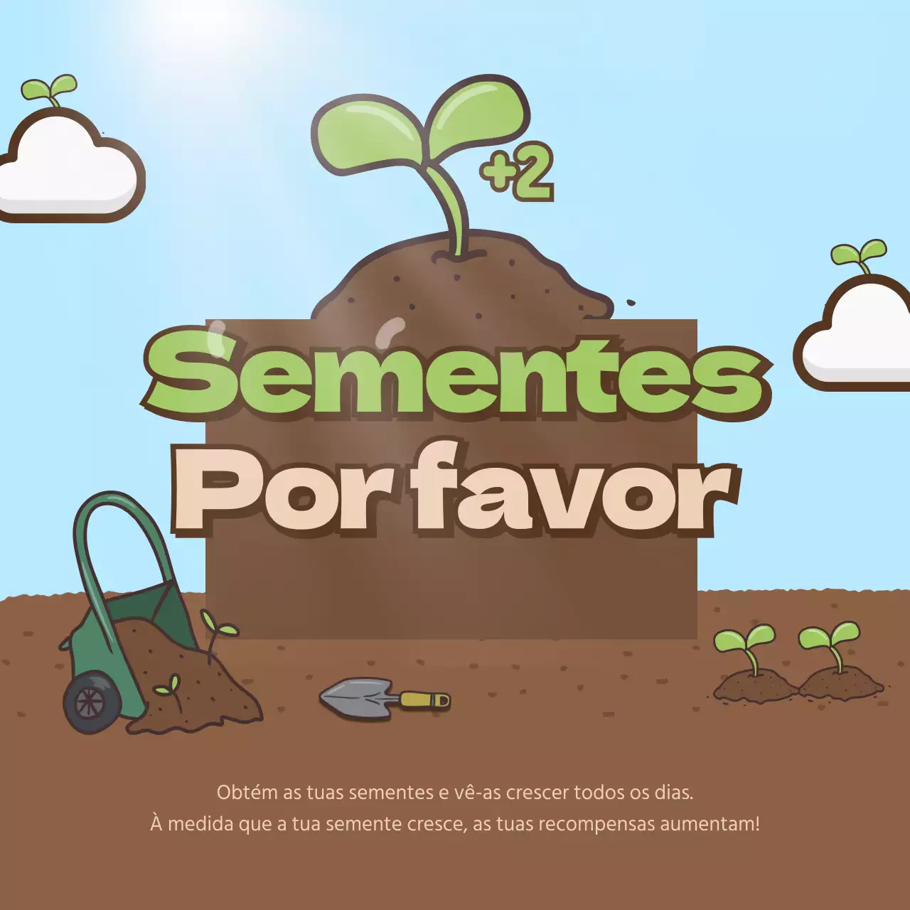 botão, ilustração, dia do caramanchão, árvore, terra, estrume, nuvens, céu, luz do sol, luz do sol, pá, papel de carta, título, título, flor, faixa