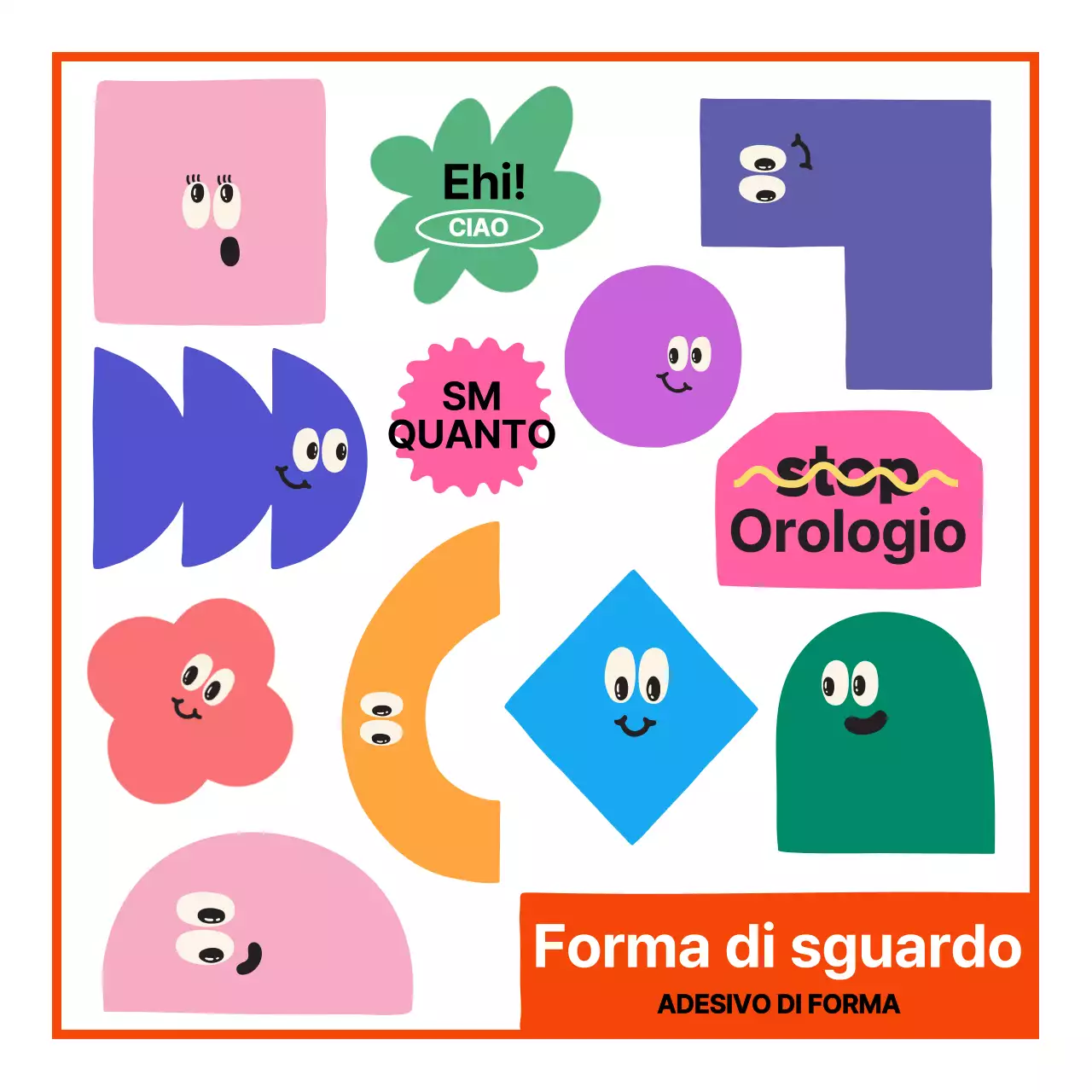 Personaggi dalle forme simpatiche con una varietà di espressioni in colori variopinti