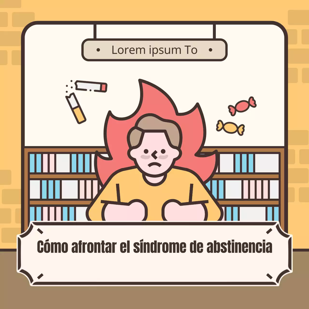Simpática ilustración amarilla y marrón de los síntomas de abstinencia del tabaco