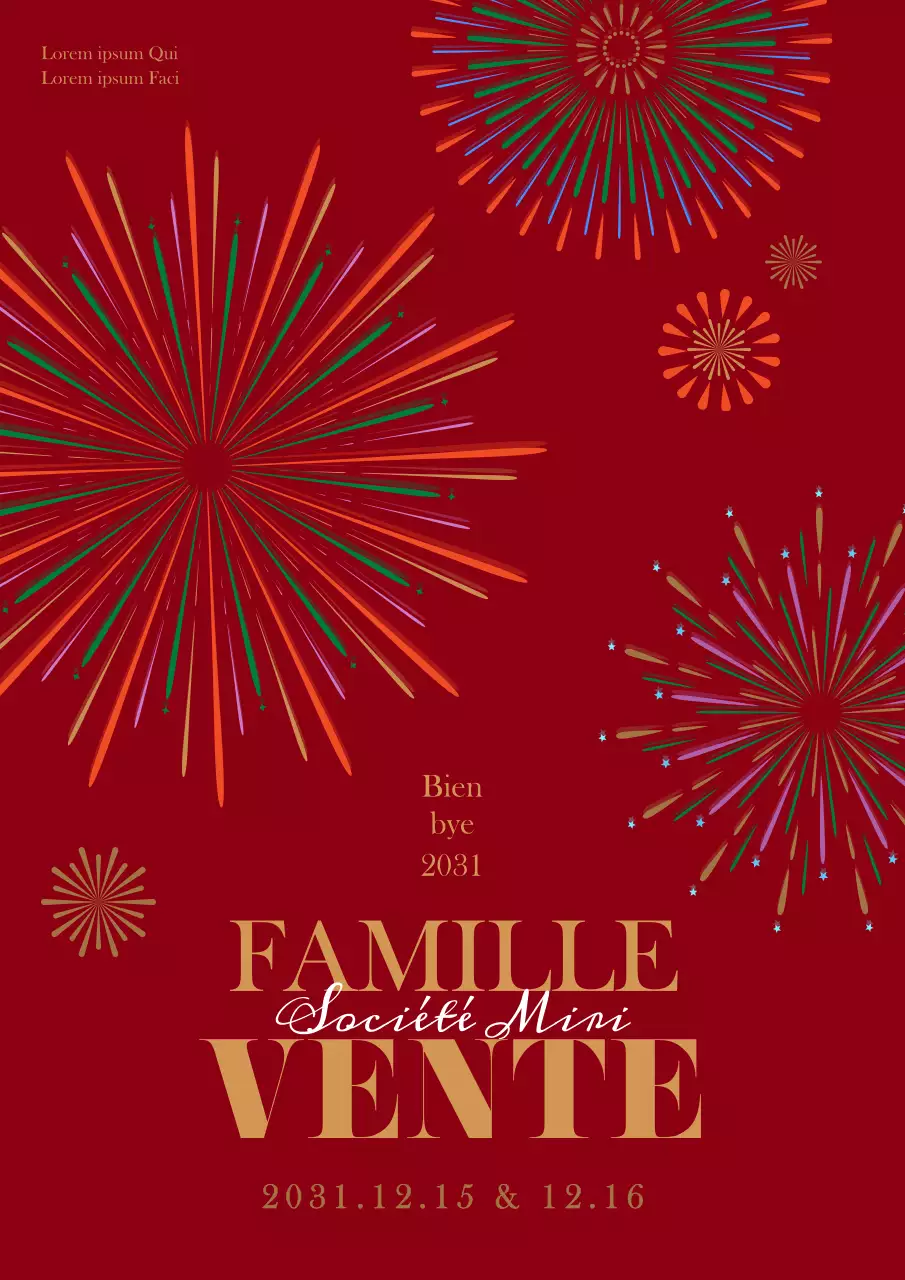 Affiche simple de vente familiale pour les fêtes de fin d'année avec illustration de pétards sur fond rouge