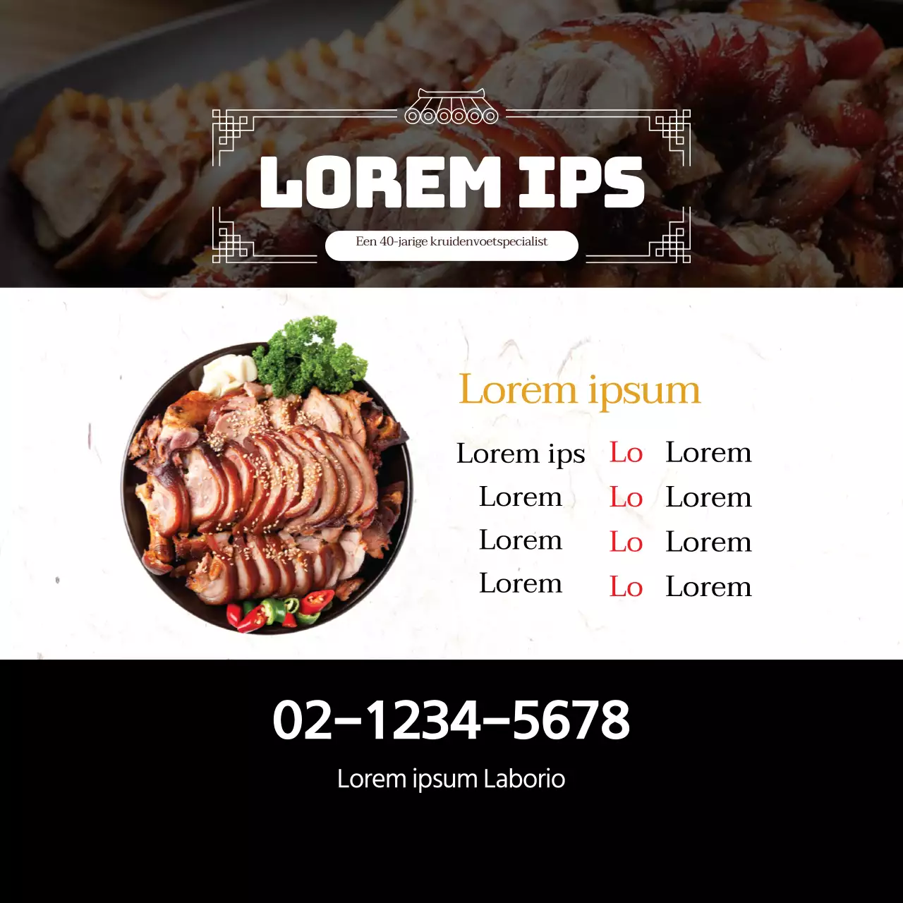 Zwarte foto benadrukt schoon varkensvlees menu van restaurant