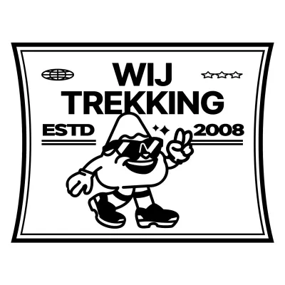 Leuke en hippe bergfiguur en tekstcombinatie in zwart-witte logostijl voor promotie en merchandise voor bergclubs.