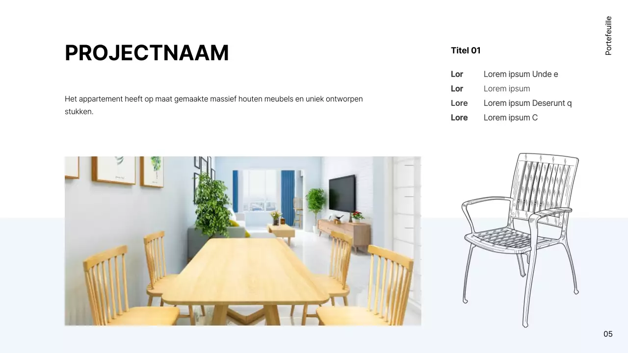 Portfolio voor eenvoudige interieurontwerper in wit en lichtblauw