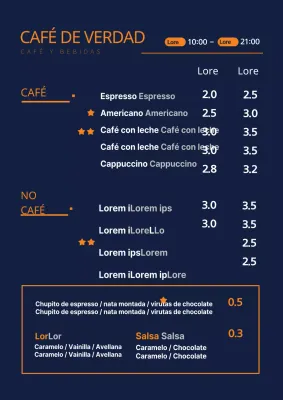 Cartel de menú de cafetería azul marino