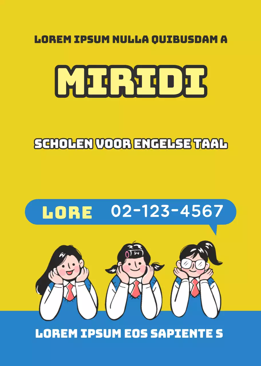 Geel blauw karakter illustratie Engels school promotie