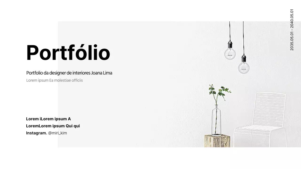 Portfolio simples de designer de interiores em branco e azul claro