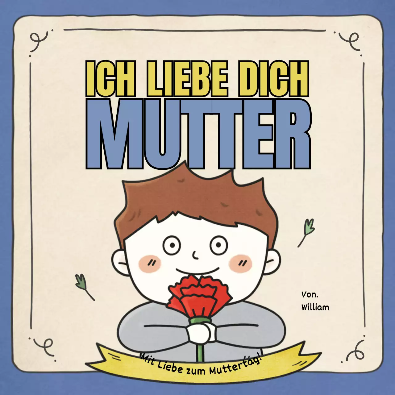 Vintage illustrierte Konzept Muttertag Grüße in gelb und blau