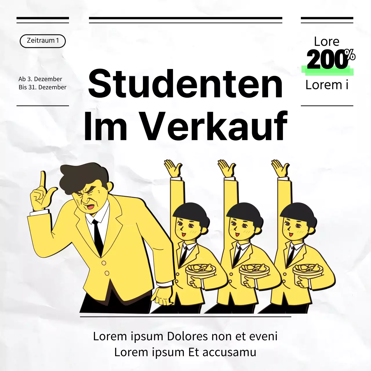 Schwarzes und gelbes Prüfungspapier Konzept Rabatt Veranstaltung