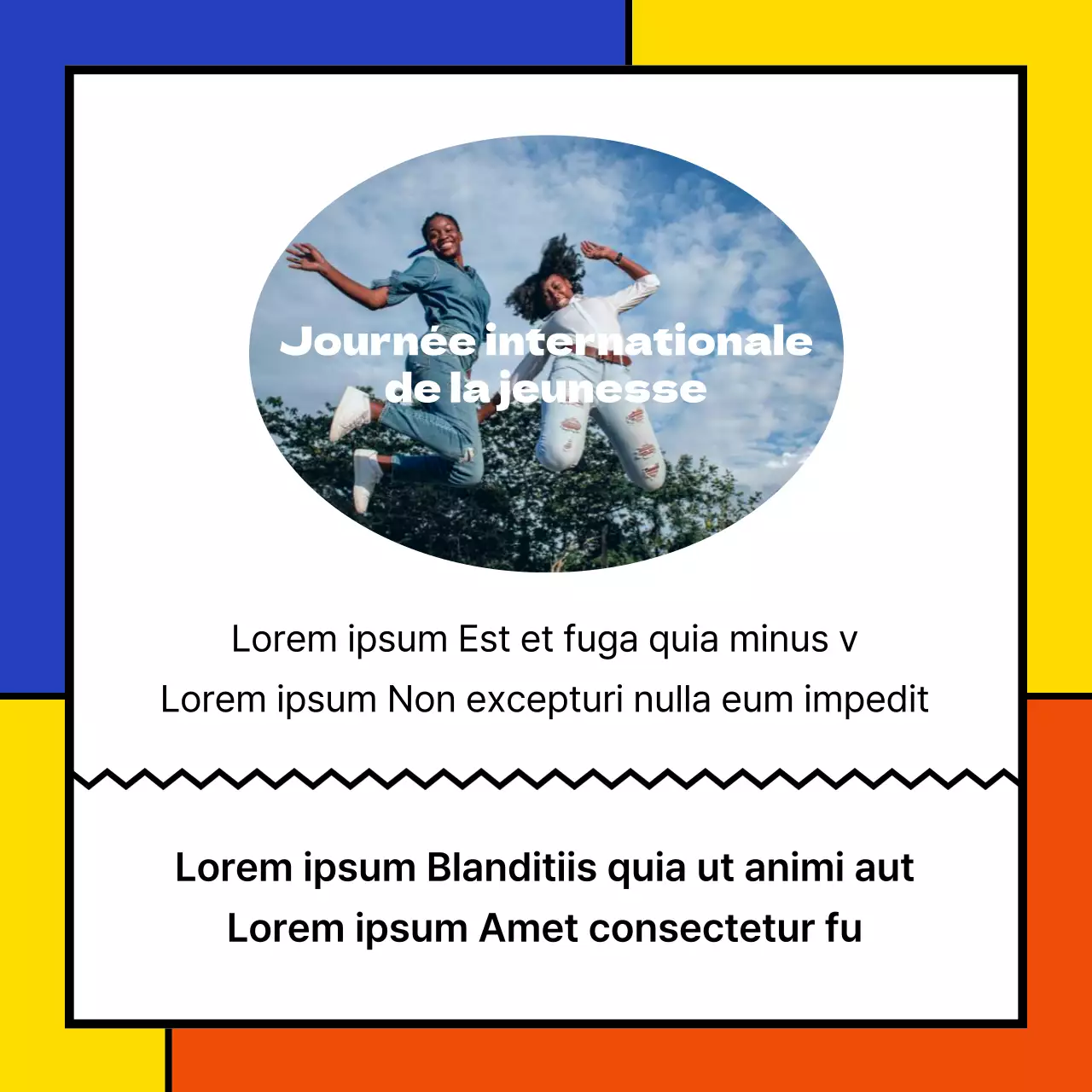 Une annonce de la fête de la jeunesse à carreaux géométriques et colorés