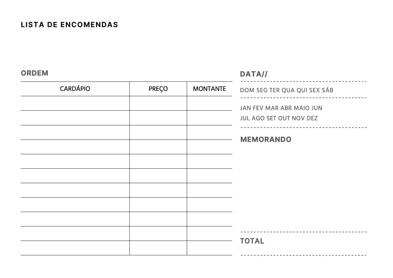 Formulário de encomenda de conceito simples em branco e preto