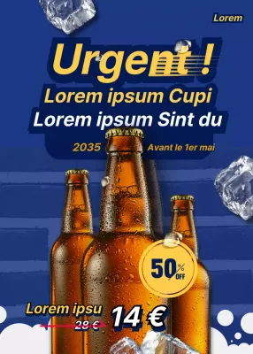 Vente de bière fraîche en bleu marine et jaune