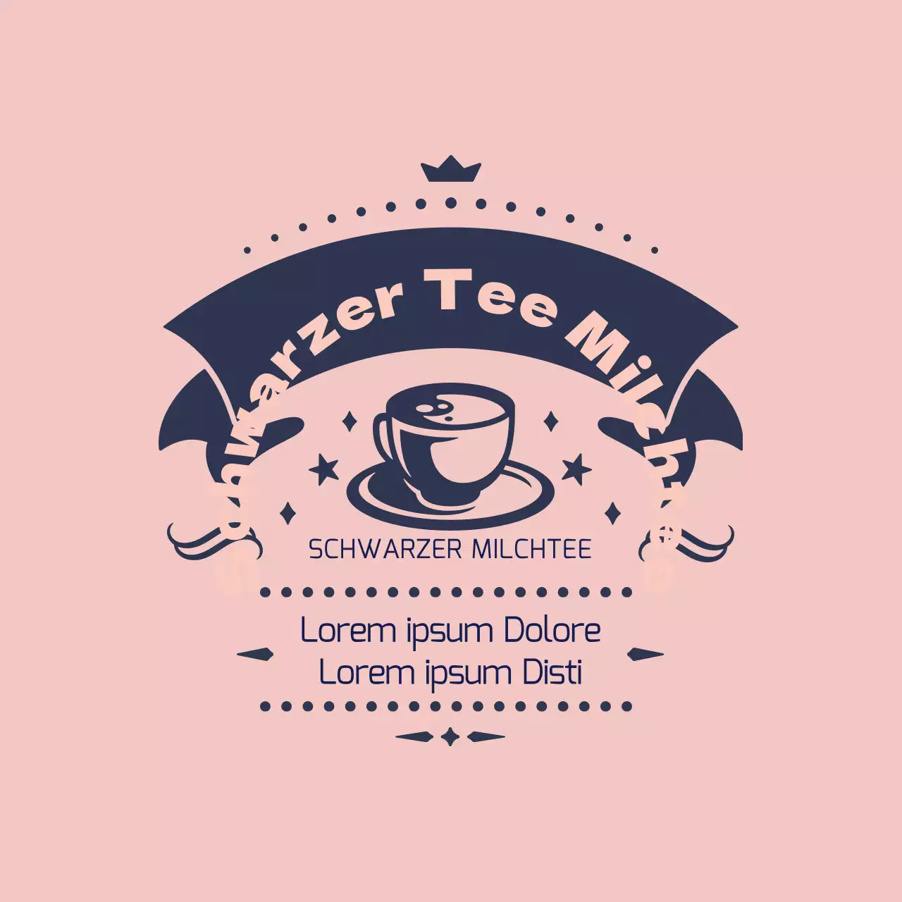 Marineblaues illustriertes Milchtee-Etikett