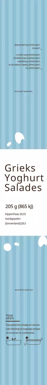 Blauw geïllustreerd etiket Griekse yoghurtsalade