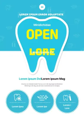 Nette tandheelkundige open gebeurtenis met blauwe, tandvormige illustraties