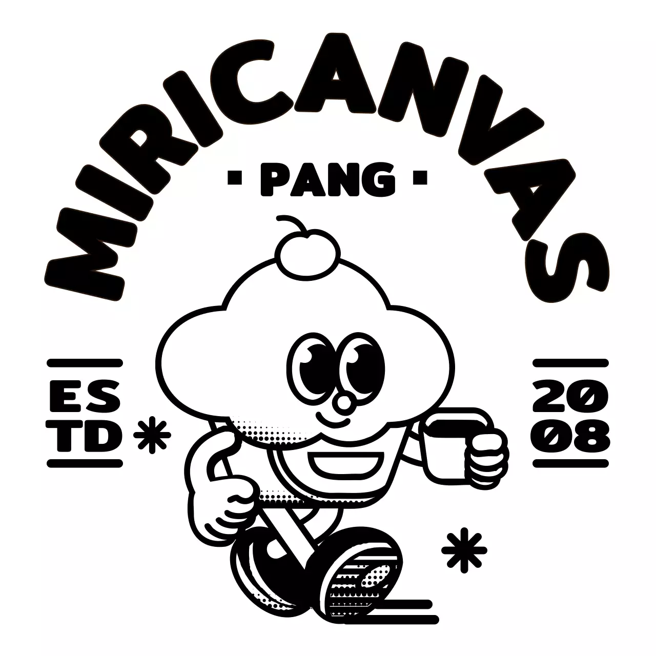 キュートでヒップなカップケーキのキャラクターとテキストを組み合わせたロゴスタイル カフェの宣伝やグッズ用