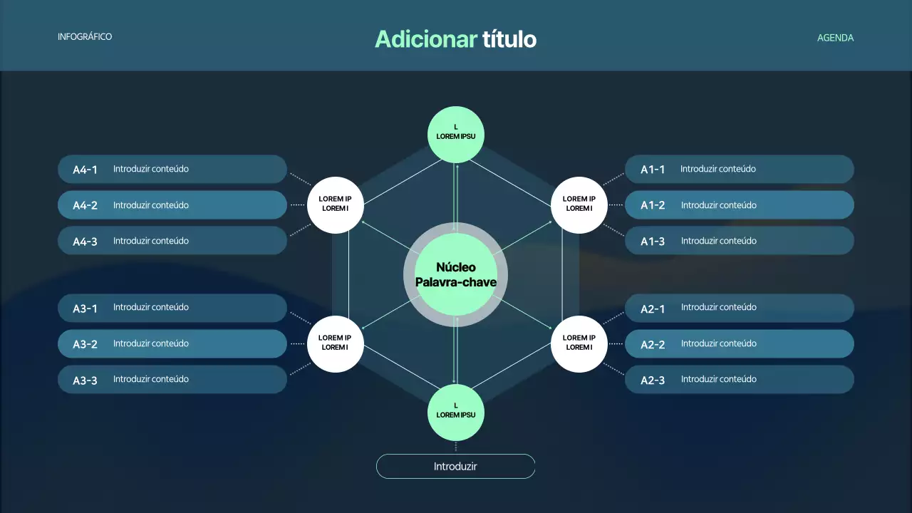 Diagrama concetual azul escuro infográfico