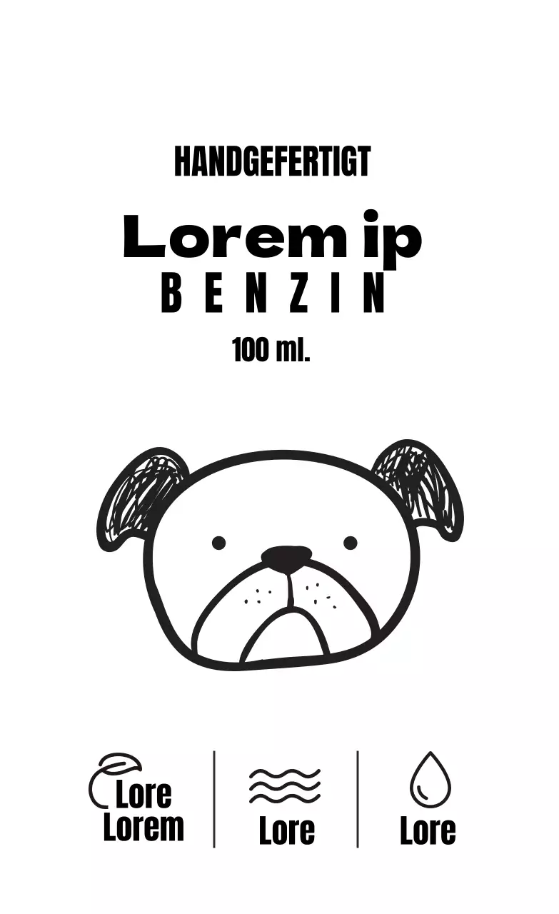 Schwarz-weiß illustriertes essence-Etikett