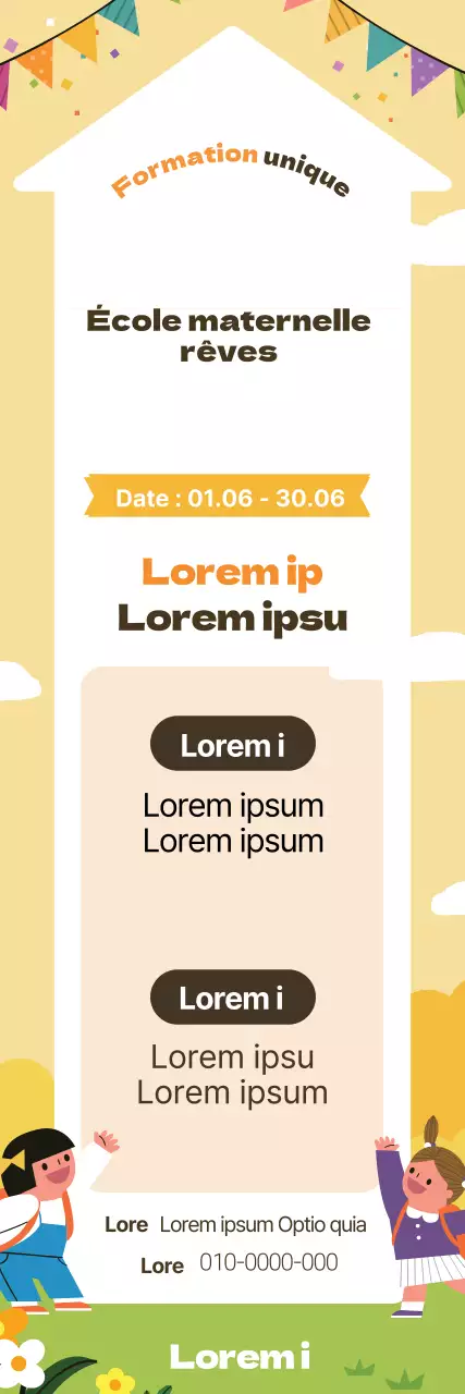 Illustration jaune, jardin d'enfants mignon, promotion du recrutement