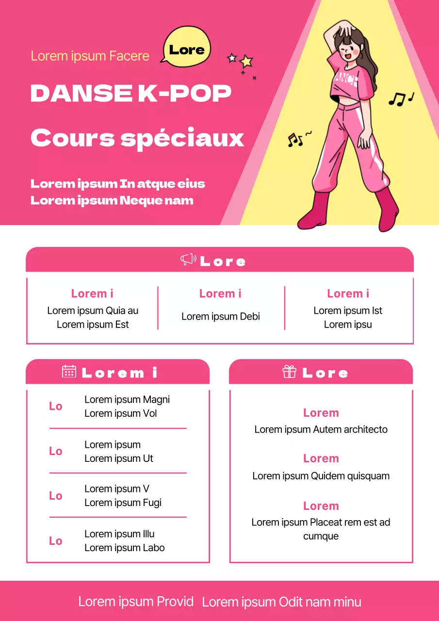 Cours de danse K-pop en rose et jaune vif