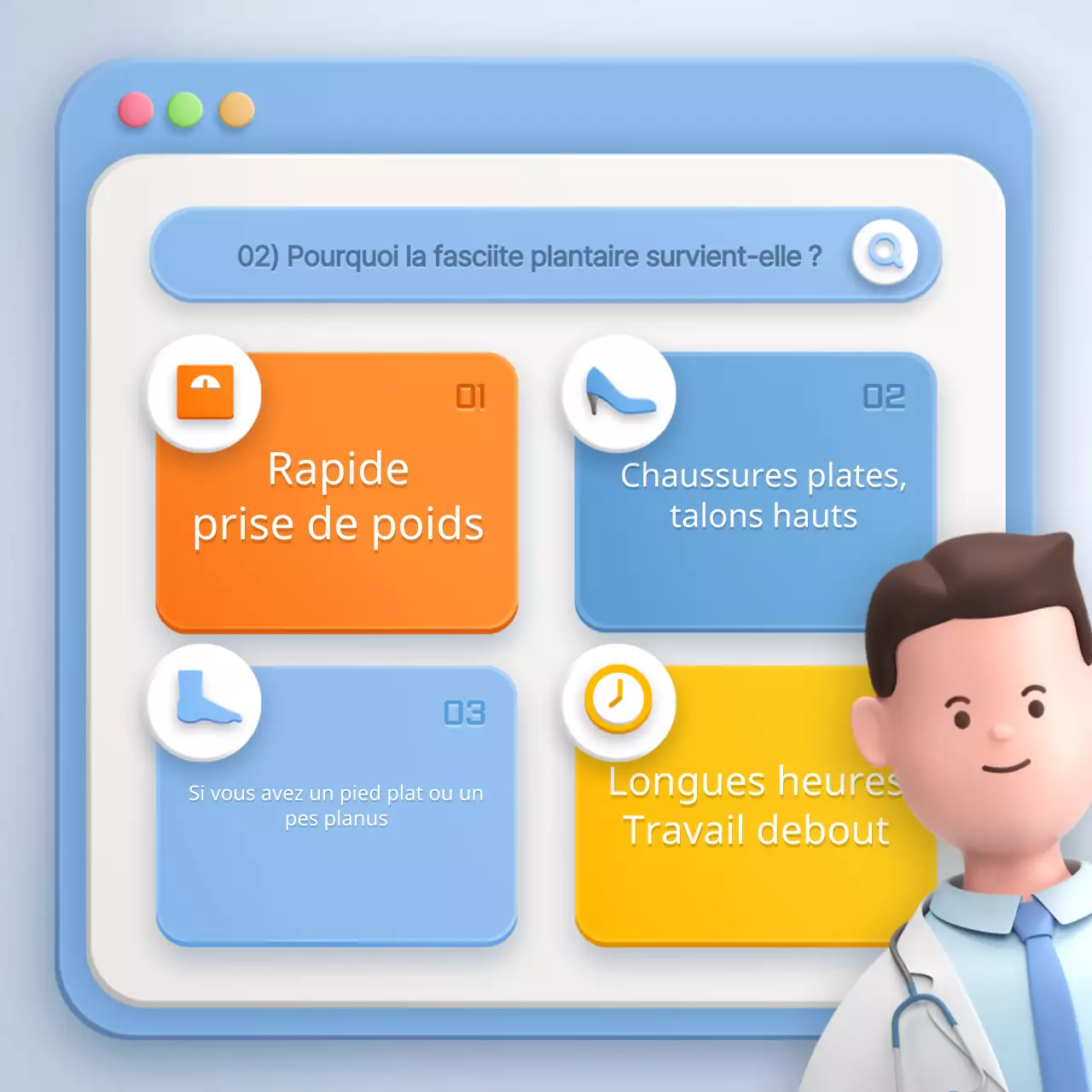 Concept de navigateur stéréoscopique dans la fasciite plantaire bleu clair et jaune