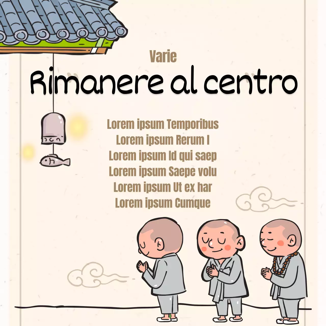 Una raccolta di illustrazioni buddiste in beige.