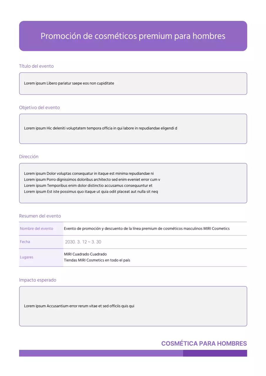 Plan de relaciones públicas con acentos morados