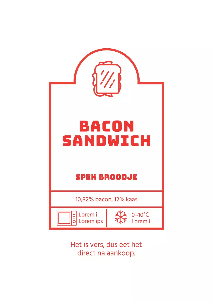 Eenvoudige spek boterham label ontwerp poster in rood
