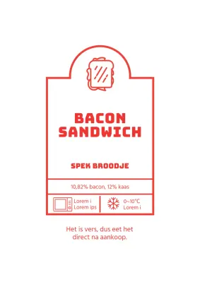 Eenvoudige spek boterham label ontwerp poster in rood