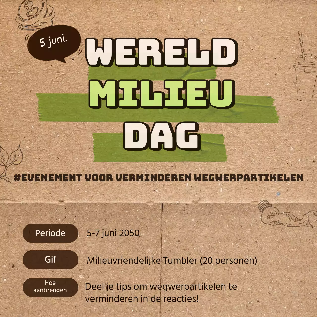 Milieudag evenement met groen en bruin papier textuur concept