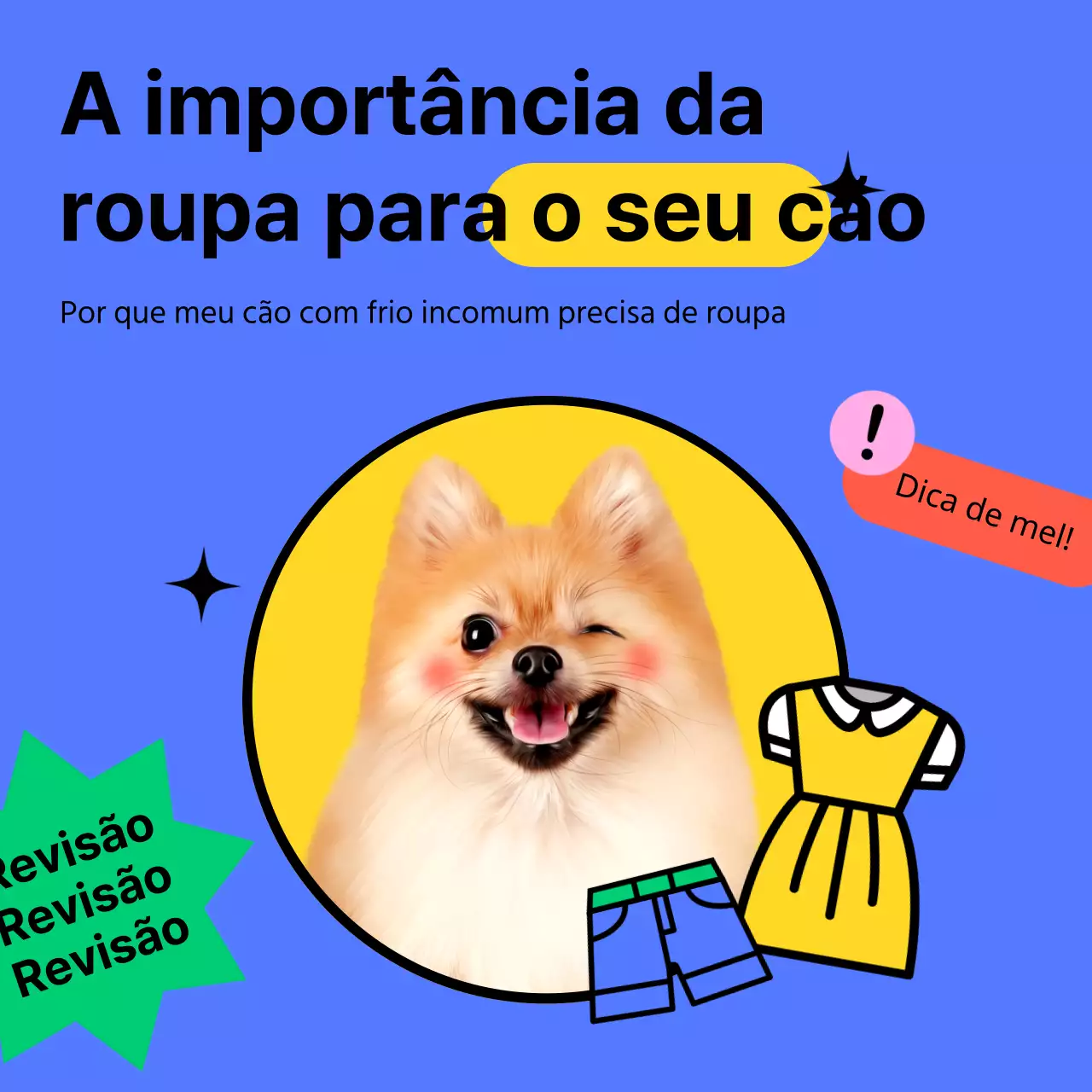 Modelo de rede social para roupa de cão azul e amarela cor-de-rosa