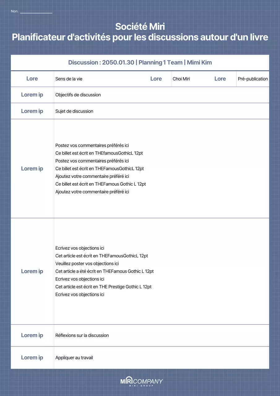 Plan d'activité pour la discussion d'un livre dans des bleus et des grilles apaisants