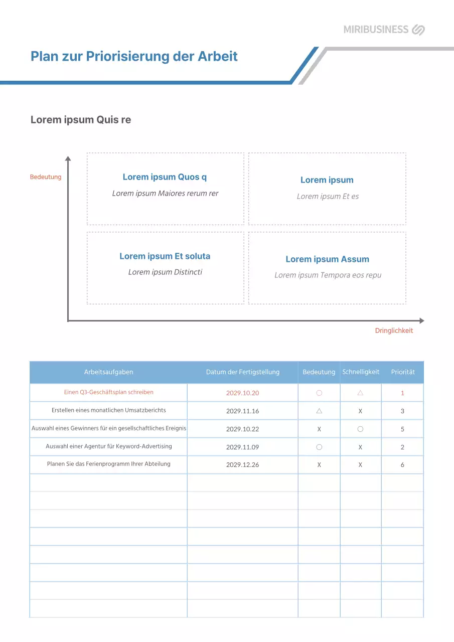 Grauer und blauer Planer für Arbeitsschwerpunkte