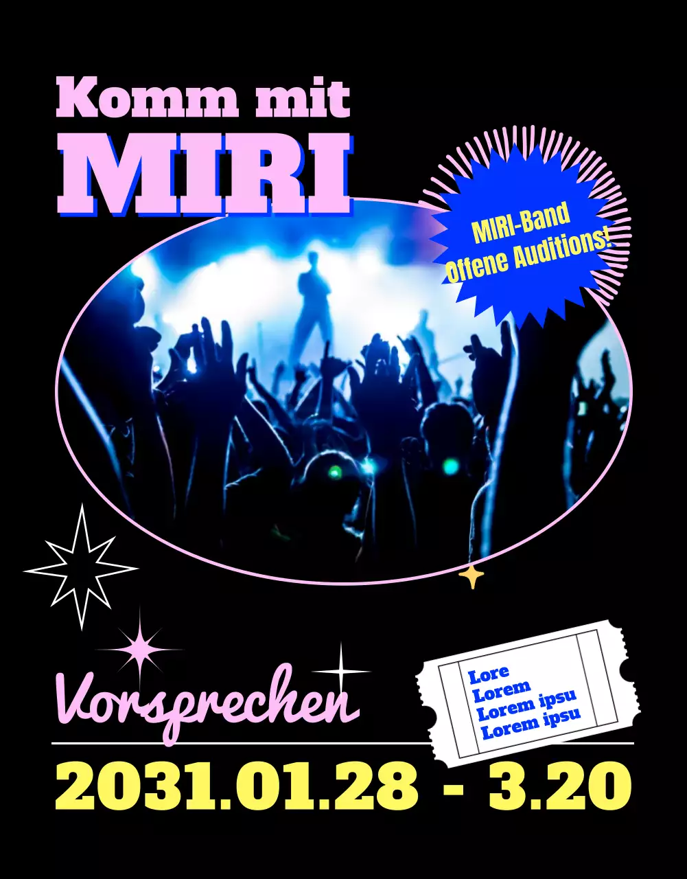 Offene Bandvorspiele mit Farbe auf schwarzem Hintergrund