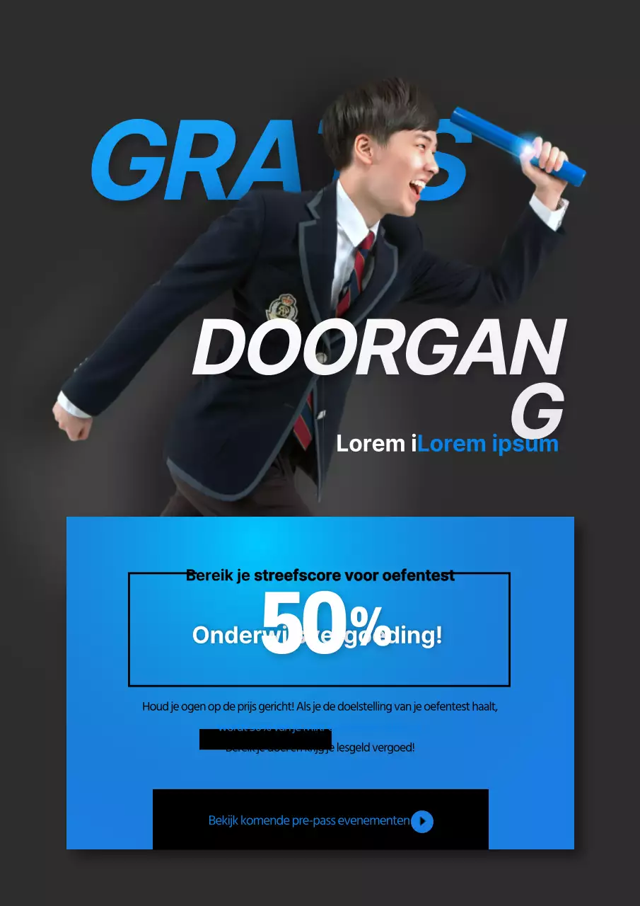 Promoot een sorteerevenement op de School of Mines met een blauwzwarte foto van hardlopende studenten